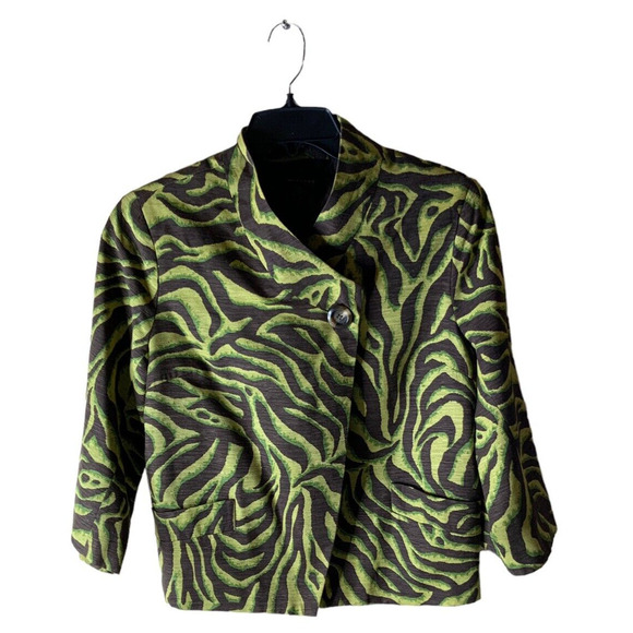Silklano 100% Silk Blazer Womens Size XL Animal Print Asymmetric Front Jacket - Picture 1 of 8